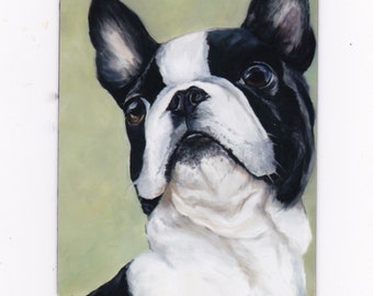 Boston Terrier Dog Art Canine Flat Reproduction Magnet 3x4