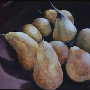 Organic Pears Original Wall Art Still Life Oil Painting Framed Signed 11x14