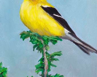 Goldfinch Bird Art Oil Painting 5x7 Cradled Board Signed