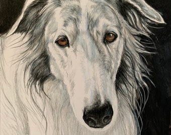 Borzoi  Wolfhound Dog Art Original Watercolor Painting Framed 12x16 Signed