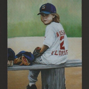 Cartão postal de arte de reprodução de menina de jogador de beisebol de 5,5 x 4 polegadas