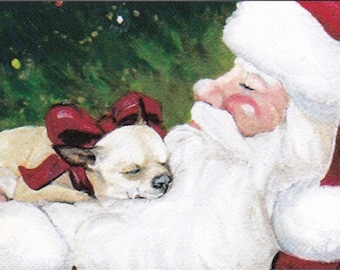 Chihuahua & Santa Claus Dog Art Reproduction Postcard 5-1/2x4-1/4 Inch