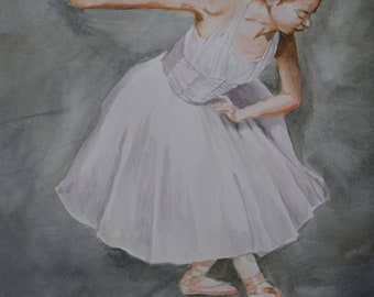 Balarina Girl Dancing Original ART Watercolor Painting Matted Antique Frame 14x17 Inch