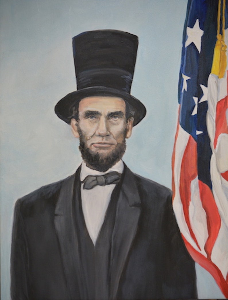 Abraham Lincoln Original President Oil Painting Portrait Art Framed 11x14 Inch image 1
