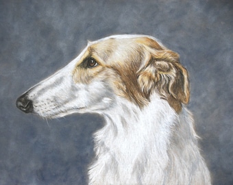 Borzoi Russian Wolfhound Canine Dog Art Original Colored Pencil Drawing Matted Framed 12x16 inch