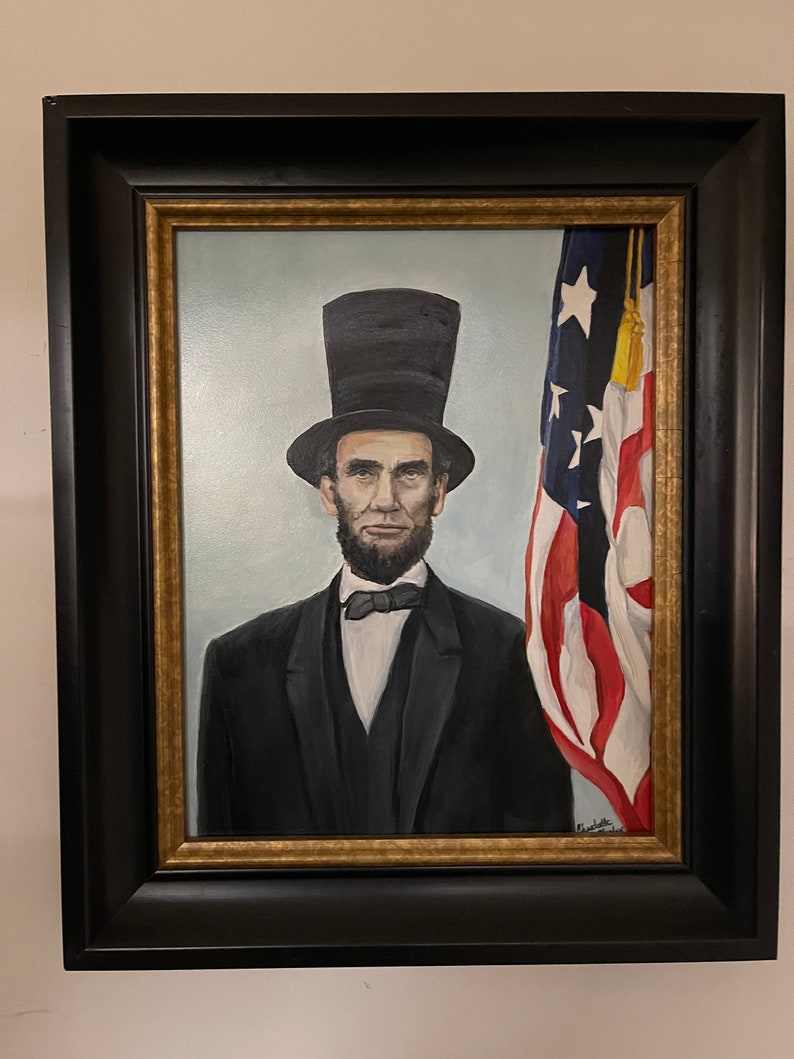 Abraham Lincoln Original President Oil Painting Portrait Art Framed 11x14 Inch image 2