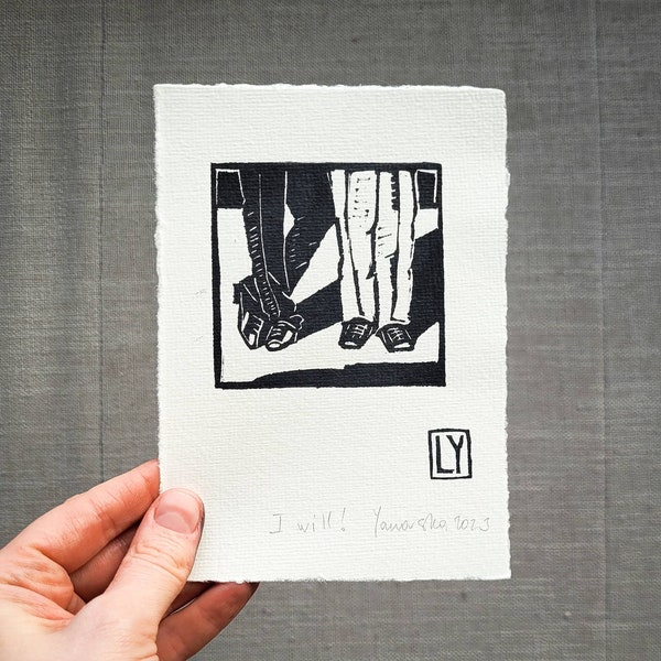 I will! - Gay lesbian wedding card - Linocut handprinted - Handmade Paper - Büttenpapier - Linoprint limited edition - Gift Dance LGBTQ