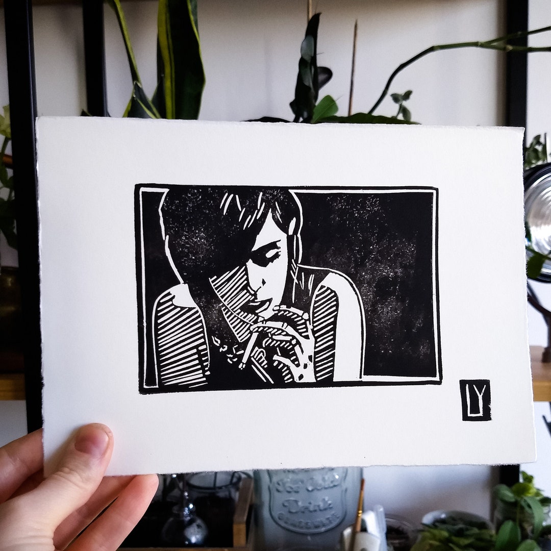 Cherry Bomb Original Art Handprinted Linocut Art Handmade Paper Lino