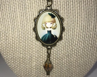 Antiqued Doll Lover Necklace and Pendant