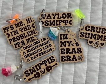 Laser Engraved Wooden Taylor Swift Lyric Keychains