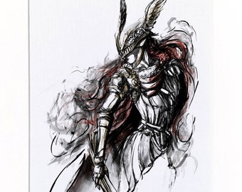 Malenia Blade of Miquella Elden Ring Chinese Ink Art Print by JiHu