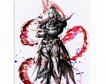 A4 Print - Final Fantasy XIV Estinien Endwalker Dragoon Ink Fanart