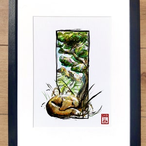 Impresión artística: pintura entintada de zorro de la cosecha de verano