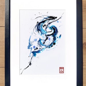 Impresión artística: pintura de dragón azul celeste entintado