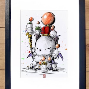 A4 Print - Final Fantasy XIV Good King Moggle Mog (Moogle King) Ink Fanart