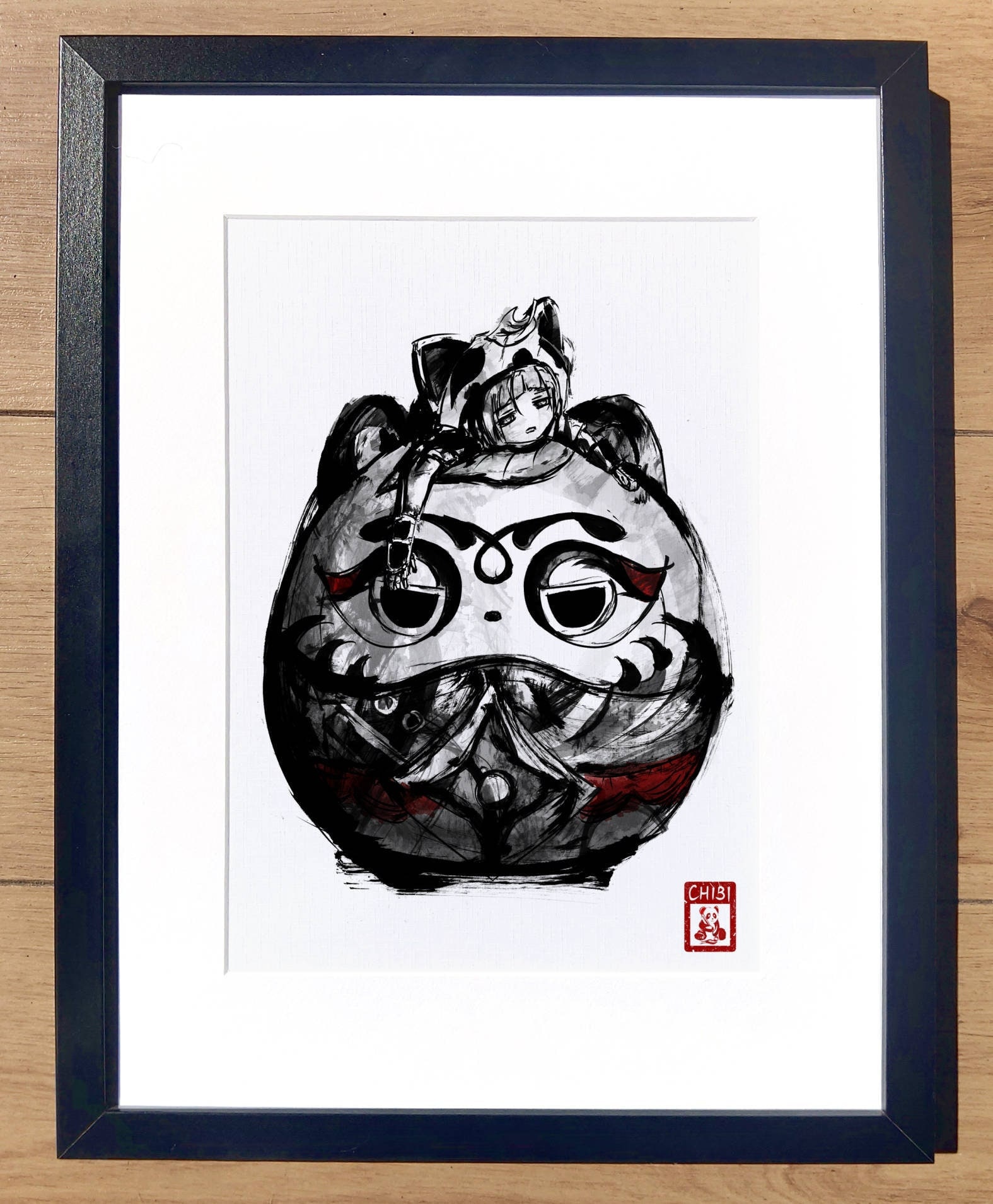 Daruma Doll American Japanese Neotraditional Tattoo Style Art Print 8x10