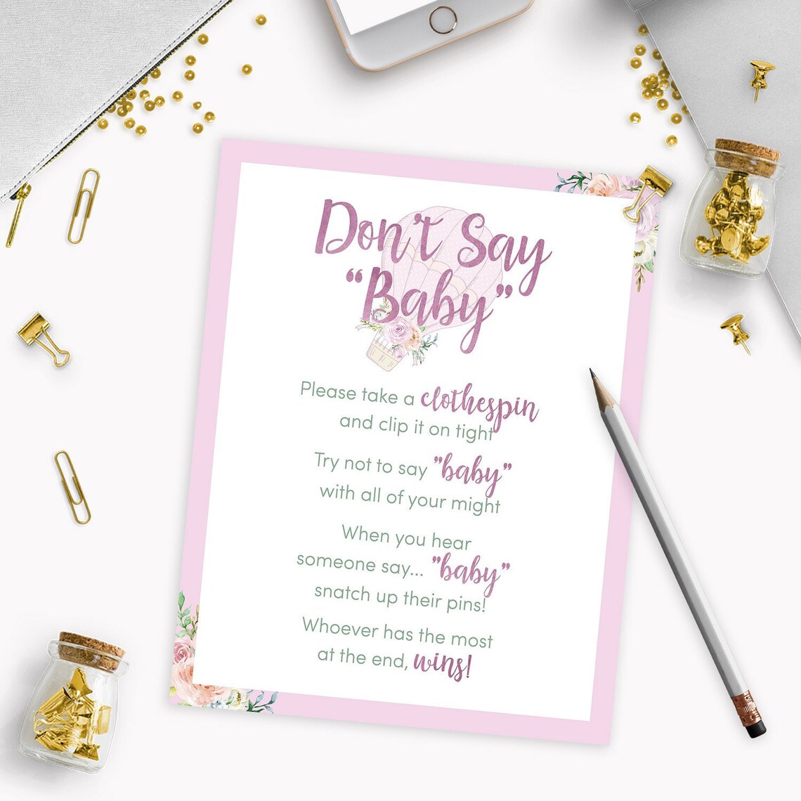 Don't Say Baby Game Sign Printable Baby Shower Game Girl | Etsy