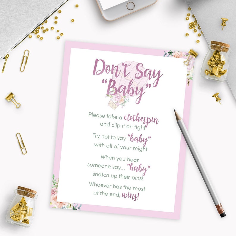 Don't Say Baby Game Sign Printable Baby Shower Game Girl | Etsy