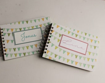 Elefantasie Baby Album Erinnerungsbuch mit Namen und Geburtsdatum personalisiert pink