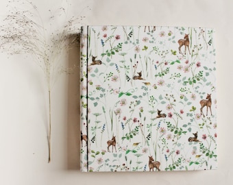 Fotoalbum Album Stoffalbum Rehe Reh Wald Blumen Kinder Natur 25x24 cm Waldorf