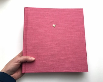 Fotoalbum Herz Heart Rosa Gold Leinen Photobook Handmade handstitching Album bestickt