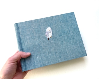 Fotoalbum Jeans Eule blau  Leinen Photobook Handmade Kinderalbum Album für Kinder