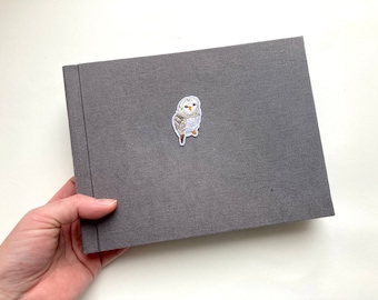 Photo album owl linen photobook handmade gray embroidery embroidered children's album