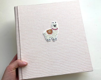 Children's album birth album birth album gift llama alpaca linen photobook handmade children's album album for children