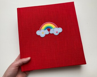 Fotoalbum Regenbogen Rot Leinen Photobook Handmade Leinenalbum