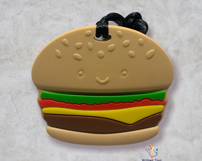 Hamburger Chewy Necklace Silicone Pendants Chewelry ADHD OCD Autism Sensory Necklace Therapy Stimulation Stimming Fidget