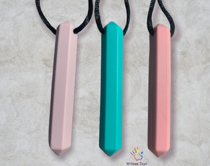 Chewelry Sensory Pastel Pencil Gem Chew Necklace Pendant Textured Stim Jewellery Chewy Chewable ASD Autism Fiddle Therapeutic ADHD