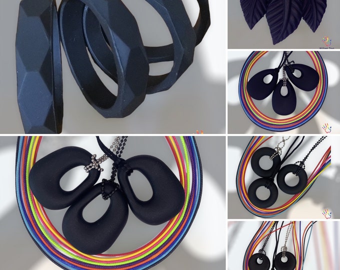 Black Chewelry Pendant Modern Lightweight Chewable Silicone Necklace Holiday Autism ASD ADHD Fiddle Fidget Pendant Anxiety Relief