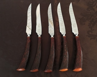 Glo - Hill/ Bakelight Faux Antler Steak knifes Set Of 5