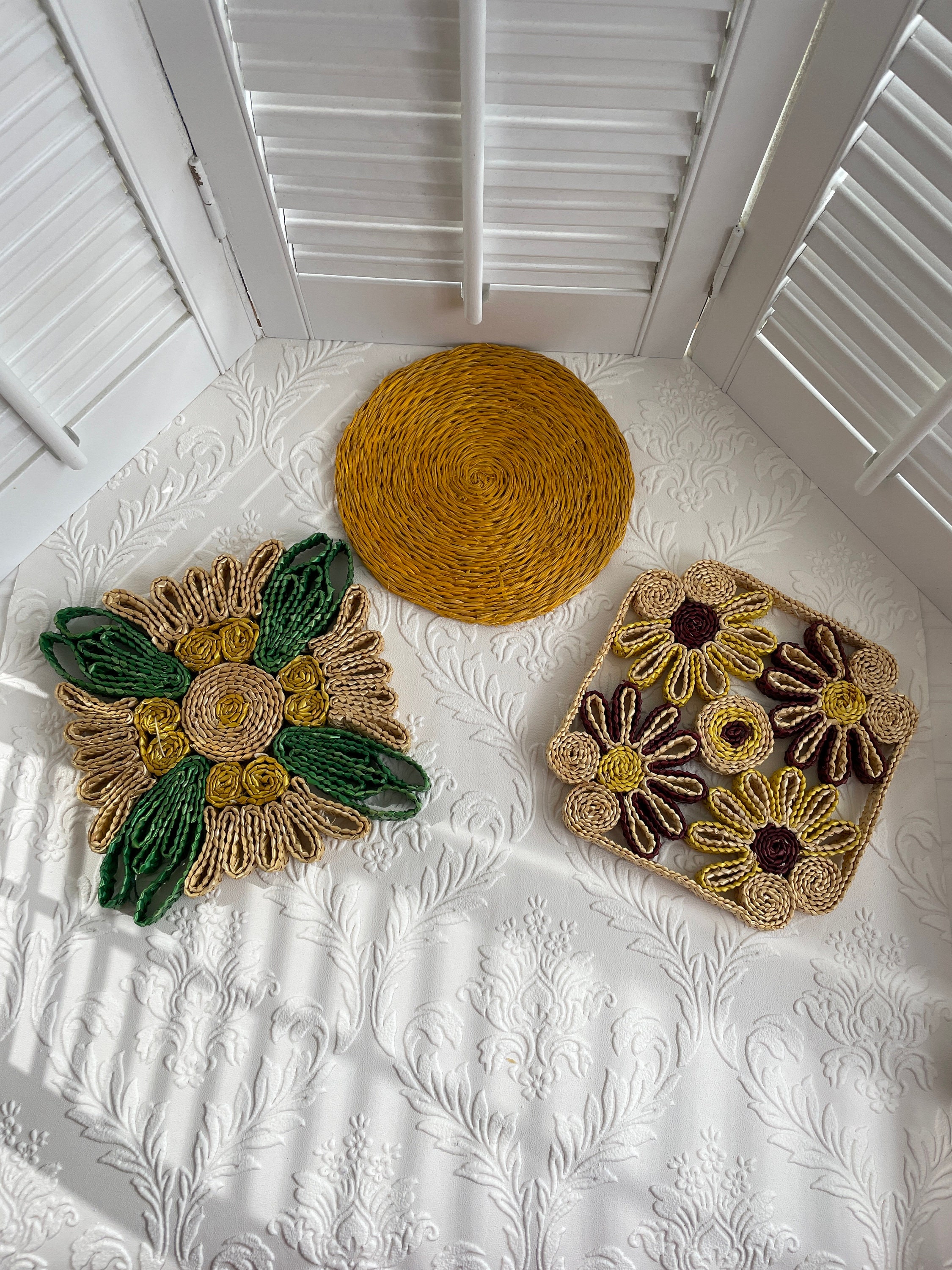 Vintage Wicker Boho Straw Trivet/ Wall Art/ Set of Three - Etsy