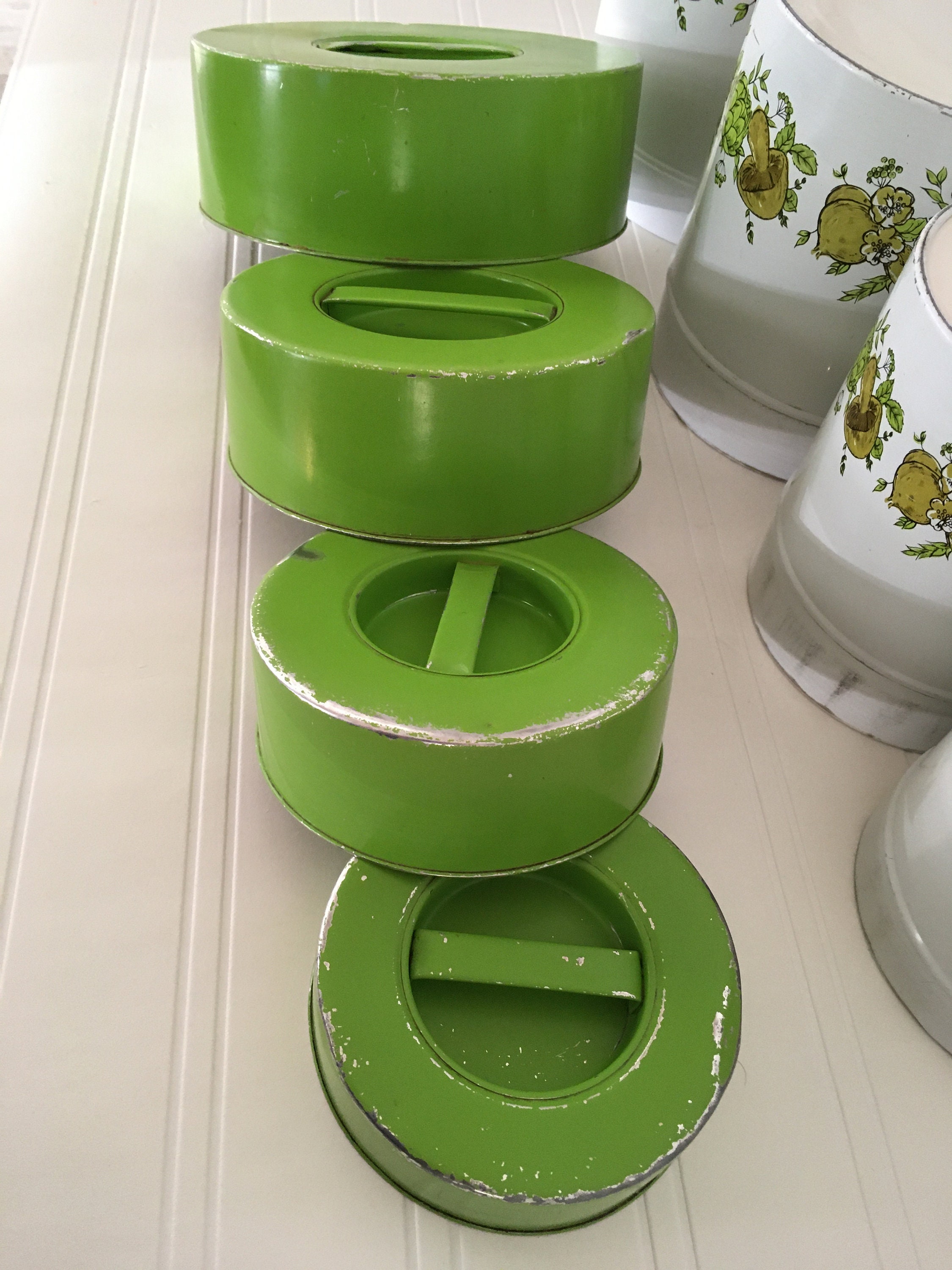 Retro Canister Set Lime Green / Vegetable Motif Etsy