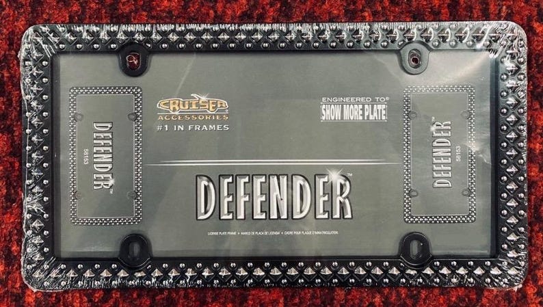 DEFENDER License Plate FRAME Black and Chrome Metal - Etsy