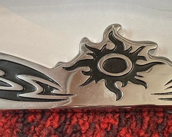 Classy TRIBAL Design License Plate FRAME- Chrome Plated Die Cast Metal