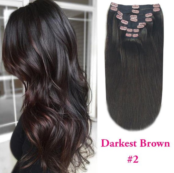 2 Dark Brown Thick Deluxe Standard Clip In Real Remy 100 Etsy