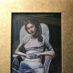 Original oil painting of a girl sleeping in a chair