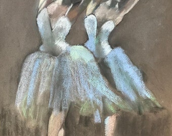 limited edition print of Figurative Pastel Painting of Two Ballerinas in a Classic Pose