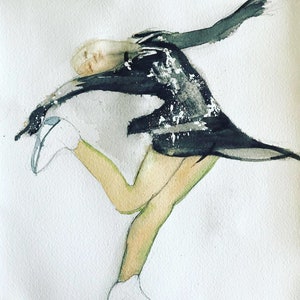 Superfine Art Print of Figure Skater Touching Her Skate by Artist Sonigblue