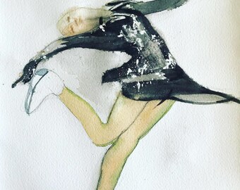 Superfine Art Print of Figure Skater Touching Her Skate by Artist Sonigblue