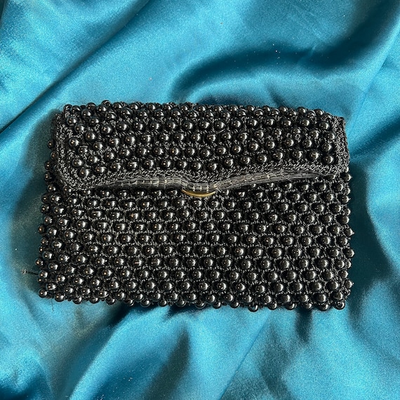 Vintage Black Beaded Clutch Purse - image 1