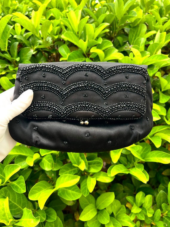 Womens Vintage Black Beaded Clutch Purse