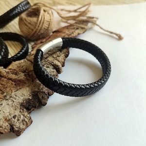 Braided Leather Bracelet, Black Leather Bracelet for Men, Leather Fewelry, Gifts for Him Cuff Bracelet Mens Leather Stainless Steel Bracelet