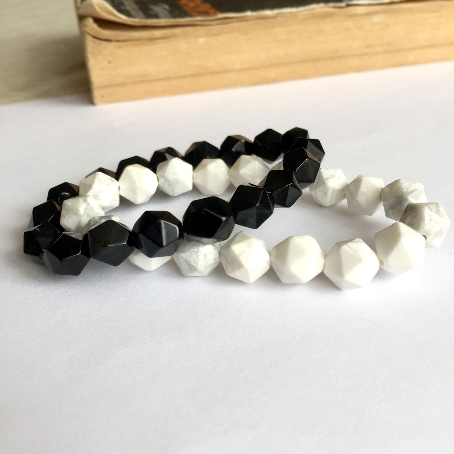 Couples Bracelet Black and White Matching Bracelet Onyx Etsy