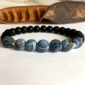 Amazing Crackle Agate Bracelet, Mens Bracelet, Onyx Bracelet, Groomsmen Gift, Gift for Men, Mens Jewellery, Anniversary, Yoga Bracelet image 1