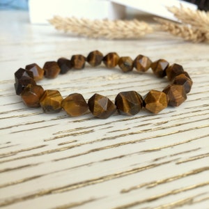 Tiger Eye Bracelet, Mens Beaded Bracelet, Tiger Eye Gemstone Bracelet, Faceted Beads Bracelet, Elastic Bracelet, Woman Protection Bracelet