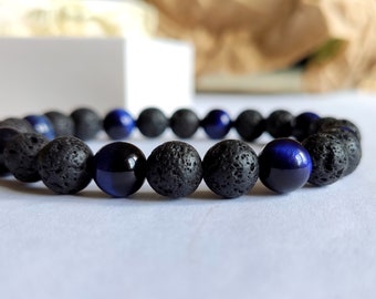 Blue Tigers Eye Bracelet, Diffuser Mens Bracelet, Fertility Bracelet, Good Luck Male Bracelet, Protection Bracelet, Anniversary Gift for Men