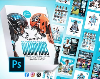 Photoshop Sport Social Media Vorlagen PSD Fußball Spieltag Score Spielplan Grafiken Bearbeitbare Designs für Teams Trainer Spieler und Ereignisse